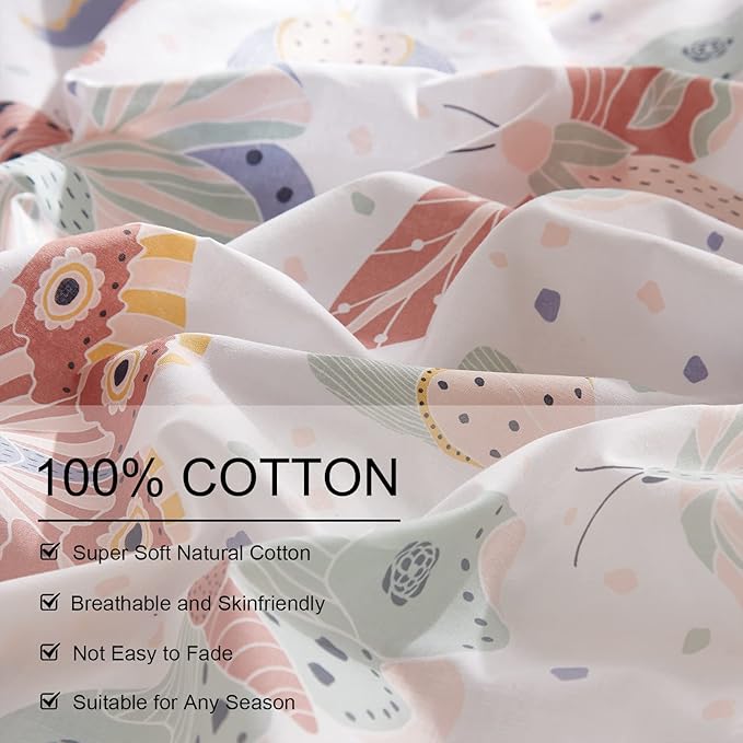 Ivellow Twin Duvet Cover Kids 100% Cotton Butterfly White for Cute Bedding Set 3Pcs Ultra Soft Breathable Patterned Cartoon Comforter Boys Girls Toddler Teen