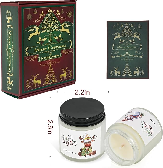 6 Pack Christmas Candles Set, Christmas Candles for Home Scented, Winter Holiday, Natural Soy Wax Jar Aromatherapy Candle Gifts Stocking Stuffers for Women Men Adult