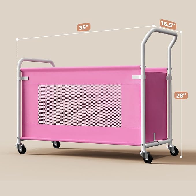 KEEGH Extra Large Toy Box for Kids with 360° Rotating Wheels, Heavy Duty Toy Chest for Boys and Girls, Toy Storage Organizer for Kids, Toy Bins for Living Room, Nursery, Bedroom (Pink)