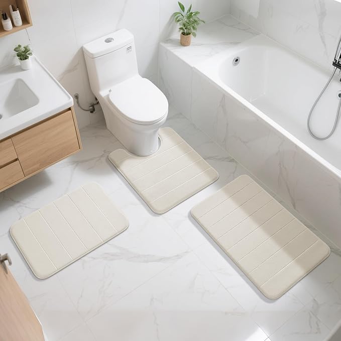 Yimobra Memory Foam Bath Mat, Super Soft Absorbent Bathroom Rug Non Slip 24x17 Inch, Quick Dry, Machine Washable Floor Carpet for Tub Shower, Home Decor Accessories, Cream