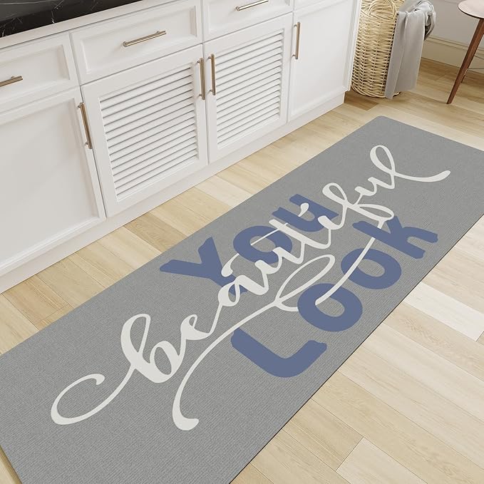 MontVoo-Bath Mat Rug Long Non Slip Super Absorbent Bathroom Runner Stain Resistant Quick Dry Thin Bathroom Mat Fit Under Door-17"x59",Blue-Look