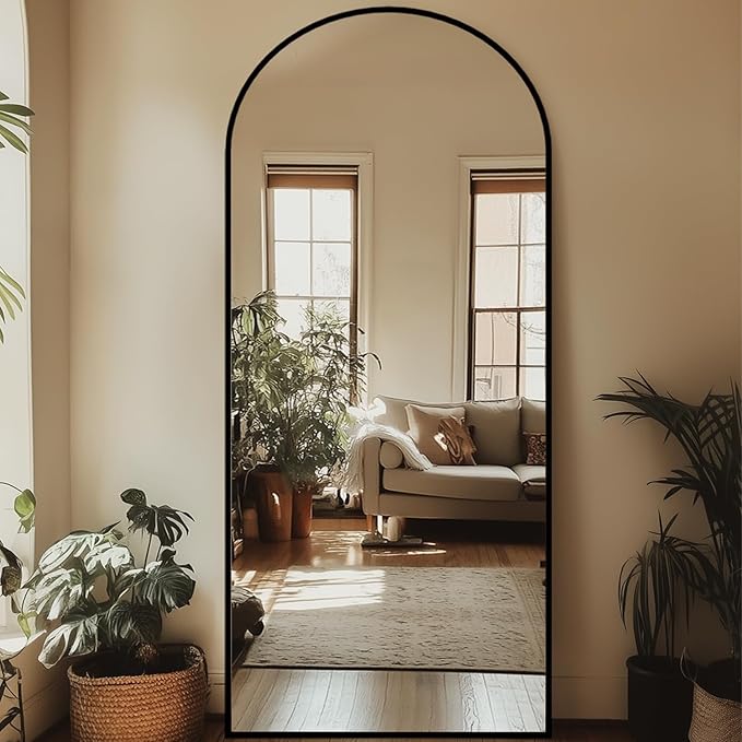 Full Length Mirror, 71"x32" Oversized Arched Large Standing, Tall Body Floor Wall Hanging for Bedroom Living Room Aluminum Frame,Black