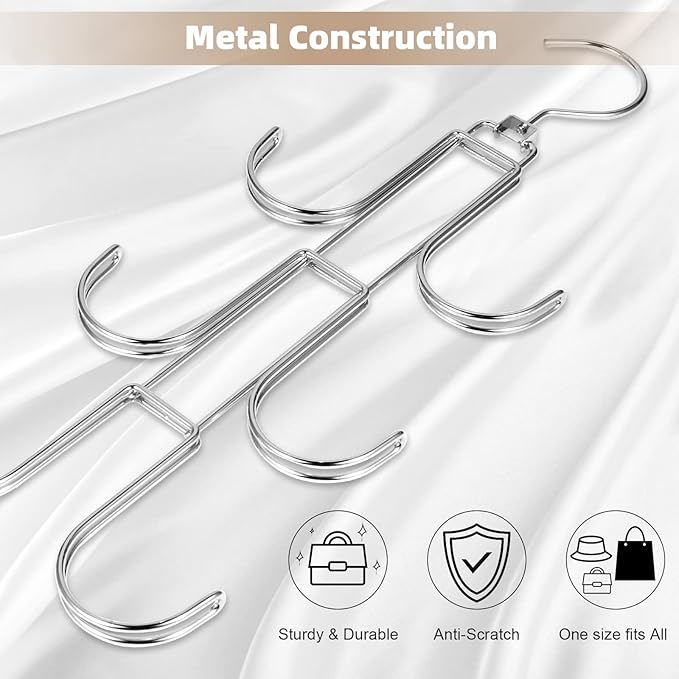 Purse Hanger Organizer for Closet, 2 Pack Handbag Storage Organizer, Hanging Purse Holder for Closet Organization and Space Saving, Accessories Organizer for Bags, Belts, Hats, Scarves, Ties