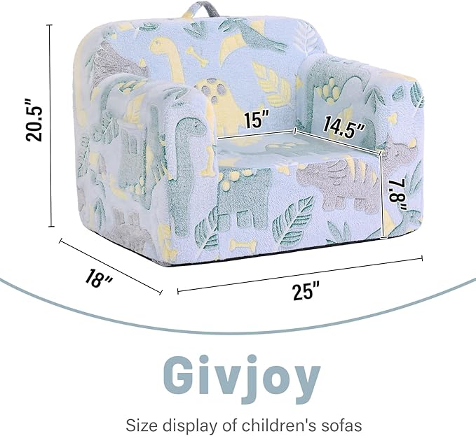 Toddler Chair Plush Kids Couch, Comfy Glow in The Dark Armchair with Removable and Washable Cover Carrying Handle Kids Sofa, Convertible Reading Chair Toddler Couch for Girls and Boys