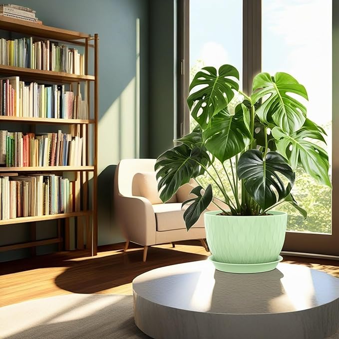 12/10/9 Inch Plant Pots, 3 Pack Large Flower Pots for Indoor and Outdoor Plants with Water Ripples, Large Plastic Flower Pots with Drainage Holes and Tray for Garden Indoor Plants