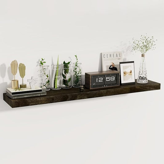 fuqing Floating Shelves for Wall - 48 Inch Natural Wood Shelves Set of 1-48W x 9.3D x 1.6H Wall Mounted Shelves with Upgraded Metal Brackets for Room Wall