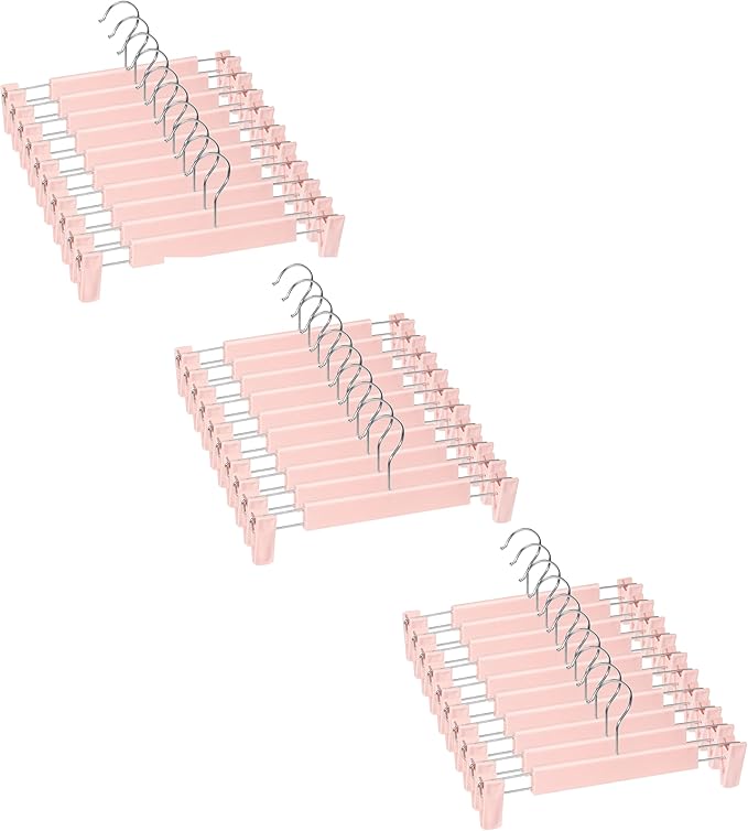 Skirt Hangers，Pants Hangers with Clips，360 ° Swivel Hooks Space Saving Hangersfor Pants, Skirts, Clothes, Jeans (30 Pack, Pink)