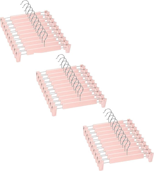 Skirt Hangers，Pants Hangers with Clips，360 ° Swivel Hooks Space Saving Hangersfor Pants, Skirts, Clothes, Jeans (30 Pack, Pink)