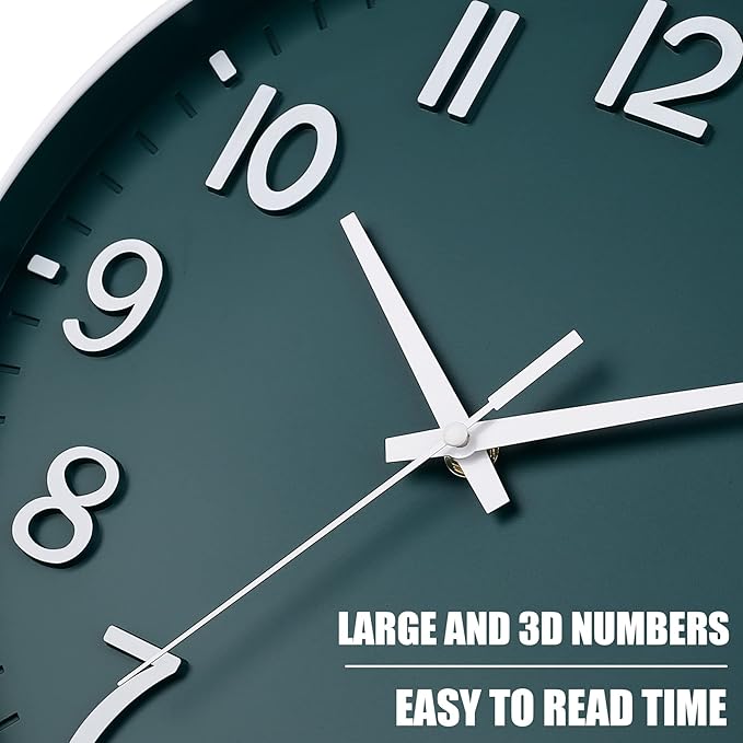 HZDHCLH Green Wall Clocks Battery Operated,12 inch Silent Non Ticking Modern Wall Clock for Living Room Bedroom Kitchen Office Classroom Decor