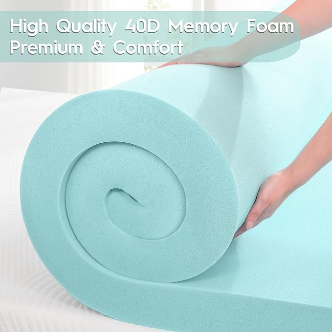 3 Inch Cooling Mattress Topper Full, Ice Silk with Gel-Infused 40D Memory Foam Mattress Topper with Removable Soft Cover, Pressure Relief & Non-Slip (White, Full)