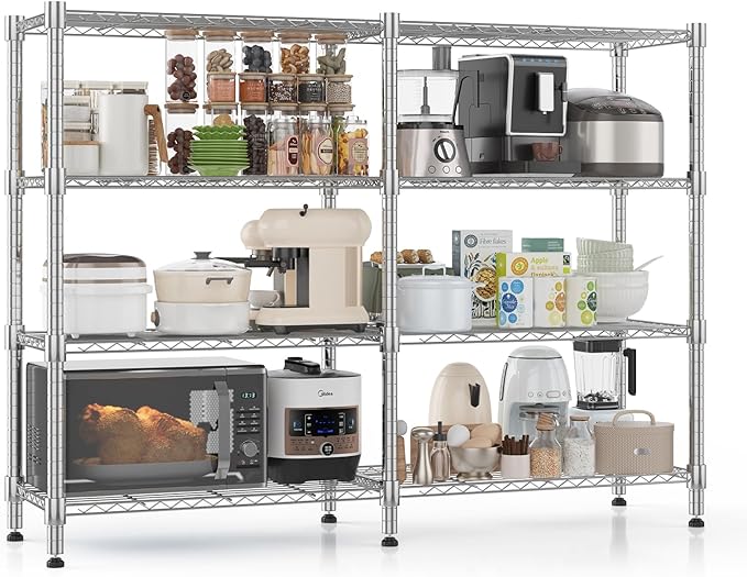 Homdox Heavy Duty Storage Shelves, 4 Tier Wire Shelving Unit, Adjustable Metal Shelves for Storage, Garage Rack Pantry Shelves Kitchen Shelving, 14"x60"x60", Silver Gray