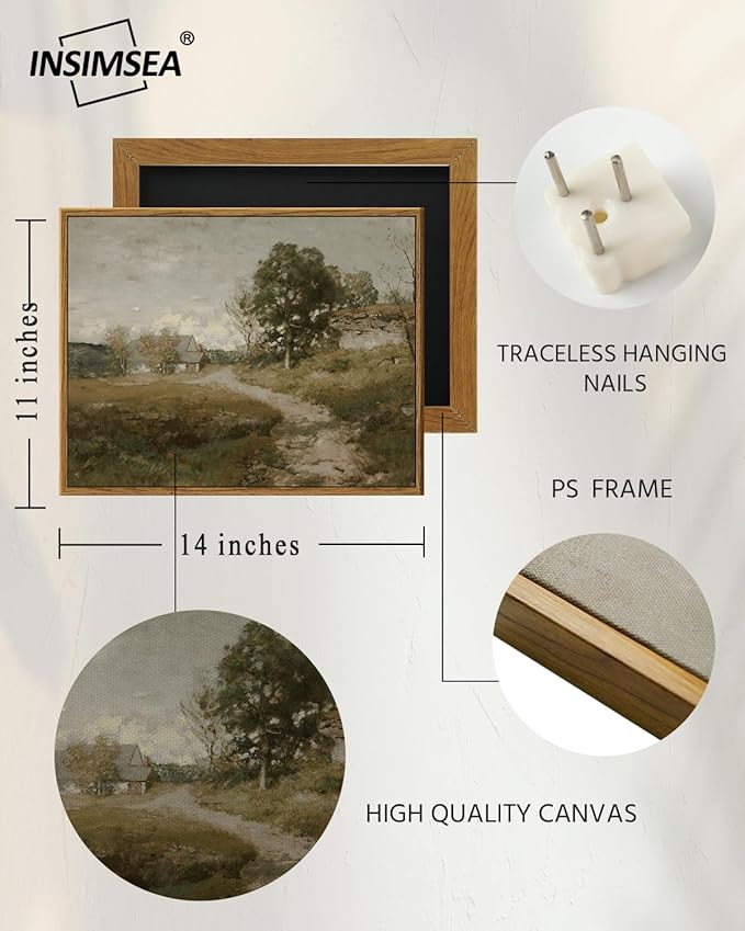 InSimSea Framed Canvas Wall Art Vintage Decor, Room Decor Rural Path Landscape Wall Paintings Prints, Farmhouse Wall Art for Living Room, Vintage Countryside Pictures for Bathroom Wall Decor, 11"x14"