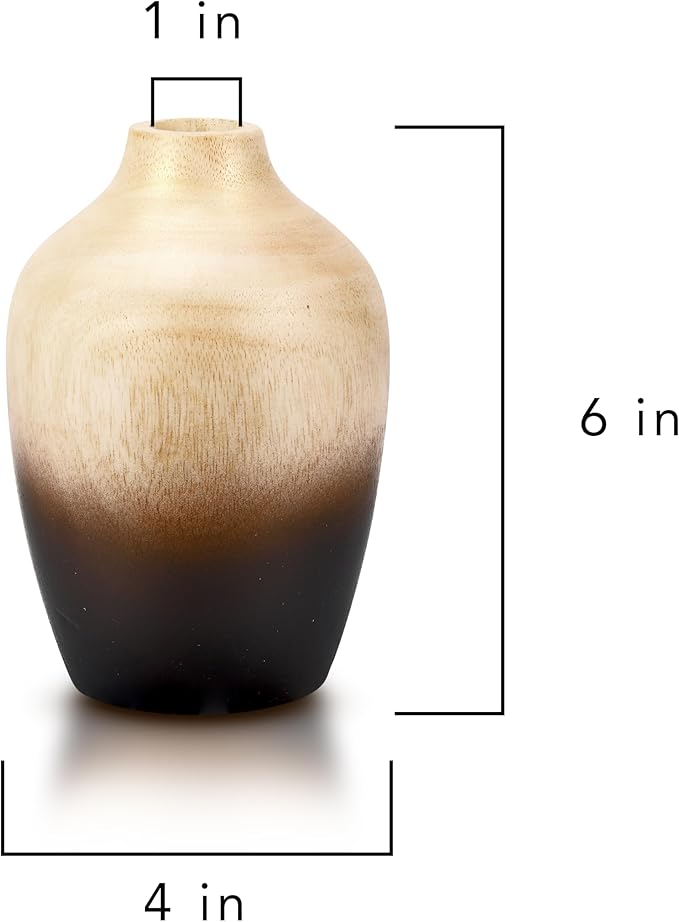 Aeravida Chic Bottle Shaped Faded Stain Brown to Black Mango Tree Wood Vase | Modern Flower Vase | Mango tree Wood Flower Vase| Handmade Home Office Table Vase| Flower Vases Decorative for Living Room