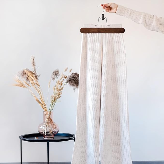 Nature Smile Wooden Pants Skirt Hangers, Smooth Finish Solid Wood Non Slip Jeans Slack Clamp Hangers Hair Extension Hangers (10 Pack Retro)…