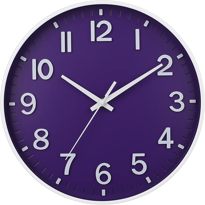 HZDHCLH Purple Wall Clocks Battery Operated,12 inch Silent Non Ticking Modern Wall Clock for Living Room Bedroom Kitchen Office Classroom Decor