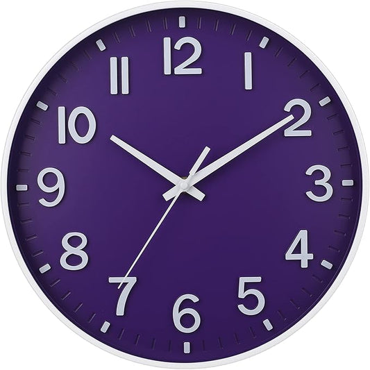 HZDHCLH Purple Wall Clocks Battery Operated,12 inch Silent Non Ticking Modern Wall Clock for Living Room Bedroom Kitchen Office Classroom Decor