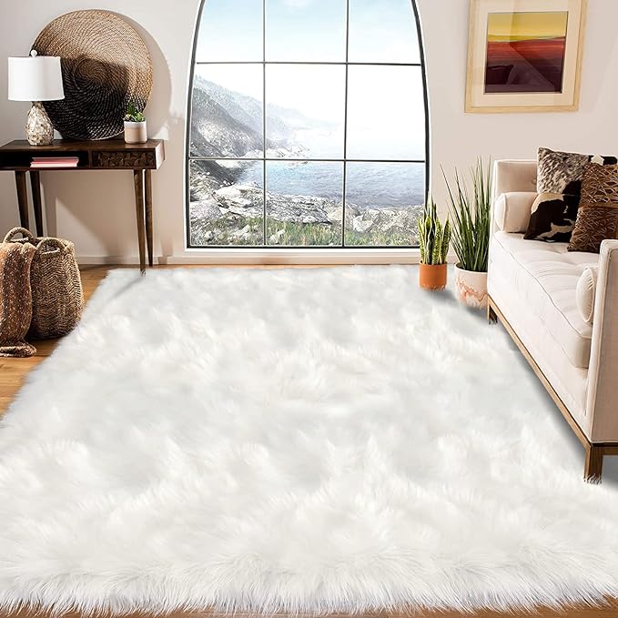 Latepis Area Rugs 6x9 Faux Fur Sheepskin Rug for Living Room, Fluffy Washable Rug for Bedroom, Playroom, Luxury Room Decor, Rectangle
