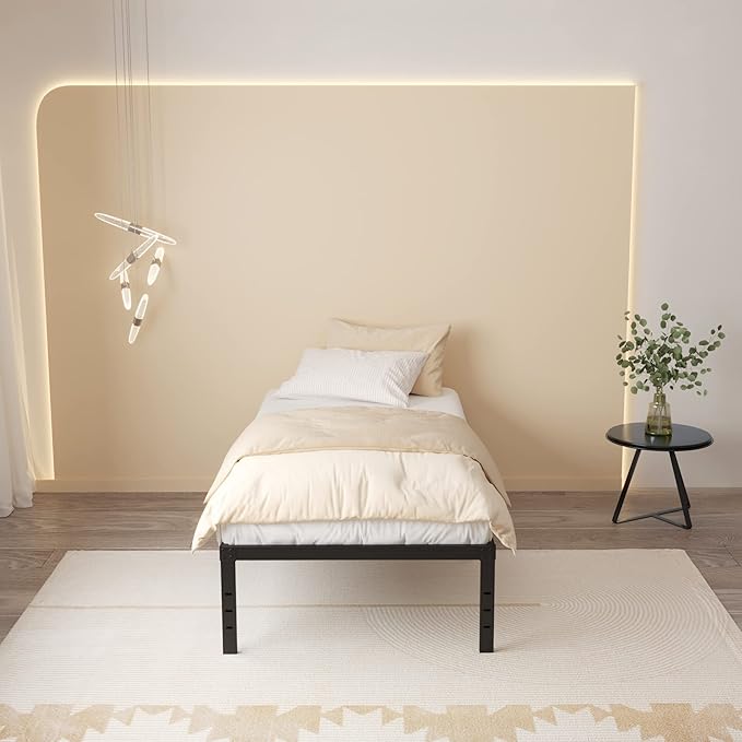 Twin Bed Frames No Box Spring Needed, 16 Inch Heavy Duty Metal Bed Frame Twin Support Up to 2500 lbs, Easy Assembly, Noise Free, Black