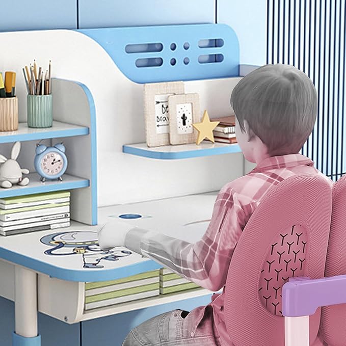 Kids Study Desk and Chair Set, Height Adjustable Kids Table and Chairs, Desk for Bedroom, Children School Study Writing Tables with Large Writing Board, Ideal Gifts for Boys Girls