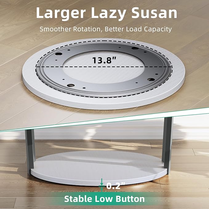 Rotating Round Side Table, 3-Tier End Table with Metal Frame, Nightstand for Small Spaces, Side Table Living Room Bedroom Sofa Bathroom, Gray-White