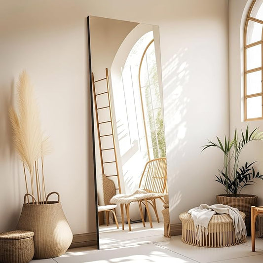 56x18 Frameless Full Length Silver Coating Mirror w/Distortion Free, HD Reflection &Anti Desilvering, Tempered Glass & Shatter Proof Film Doubling Safety, Easy Setup w/Stand, Wall/Standing