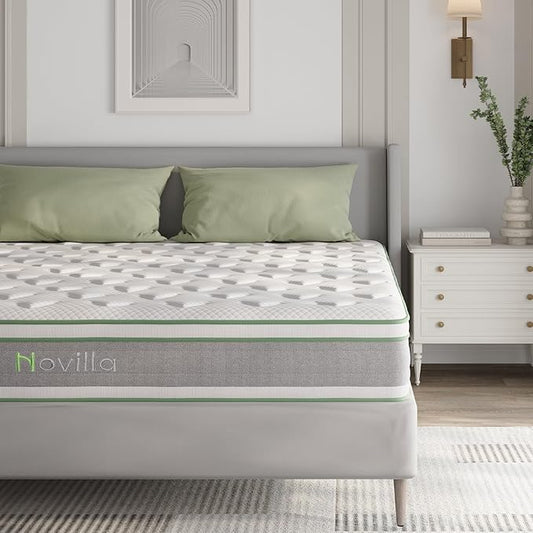 Novilla Queen Mattress 12 Inch，Gel Memory Foam & Pocketed Coils with Motion Isolation for Refreshing Sleep, Medium Firm Feel with CertiPUR-US Foam for Pressure Relief,Queen Mattress in a Box