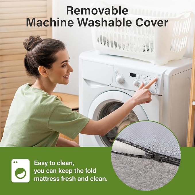 Folding Mattress 4in Single Memory Foam Tri-Folding Mattress with Washable Cover Foldable Floor Mat for Guest Bed, Camping, Yoga, RV Travel, Light Grey (Size: 25" L x 75" W x 4" Th)