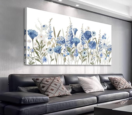 arteWOODS Elegant Flowers Wall Art - Blue White Botanical Pictures for Wall Decor Floral Blossom Canvas Painting Print Artwork for Living Room Bedroom Home Office Wall Decoration 20" x 40"