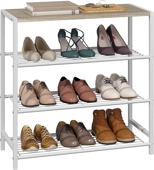 Yusong Shoe Rack Organizer, 4 Tier Industrial Shoe Storage Shelf for Closet Entryway, Narrow Sturdy Metal Shoe Shelves, White