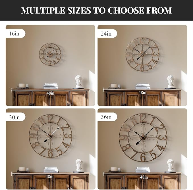 20 inch Large Wall Clock, Modern Decorative Wall Clocks for Living Room Decor, Metal Round Clock Battery-Operated Silent Non Ticking Retro Rustic Arabic Numerals Analog, Bronze