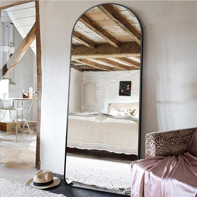 OGCAU Full Length Mirror, Arched Floor Mirror Full Length, 65"x22" Arch-Top Freestanding Body Mirror, Rounded Coner Large Wall Mirror with Aluminum Alloy Frame, Hanging or Leaning for Bedroom (Black)