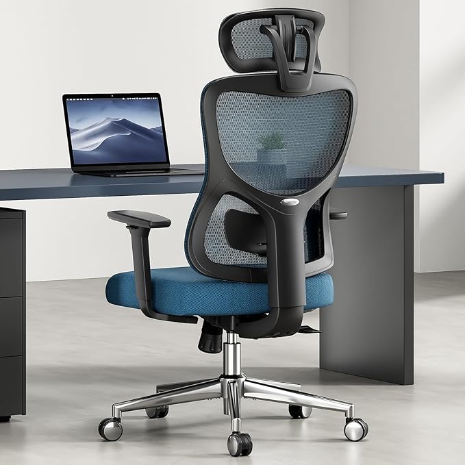 Soohow Ergonomic Office Chair,Mesh Desk Chair with Adjustable Lumbar Support and Headrest,Comfy Computer Chair with 3D Armrest Recling Swivel Chair for Home, Office, Study Room, Black & Navy