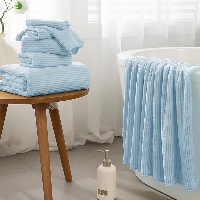 4 Piece Bath Towel Set 35"x70"Oversized Bath Towel for Bathroom Ultra Soft Fluffy Extra Large Bath Sheet Luxury Premium Bathroom Towel Highly Absorbent Quick Dry Shower Towel for Hotel Spa,Blue