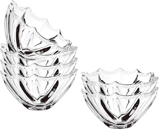 Small Glass Bowls Set of 6-8.5 oz Scalloped Dessert Bowls for Ice Cream, Snacks, Side Dishes, Dipping, Prep Meal, Serving
