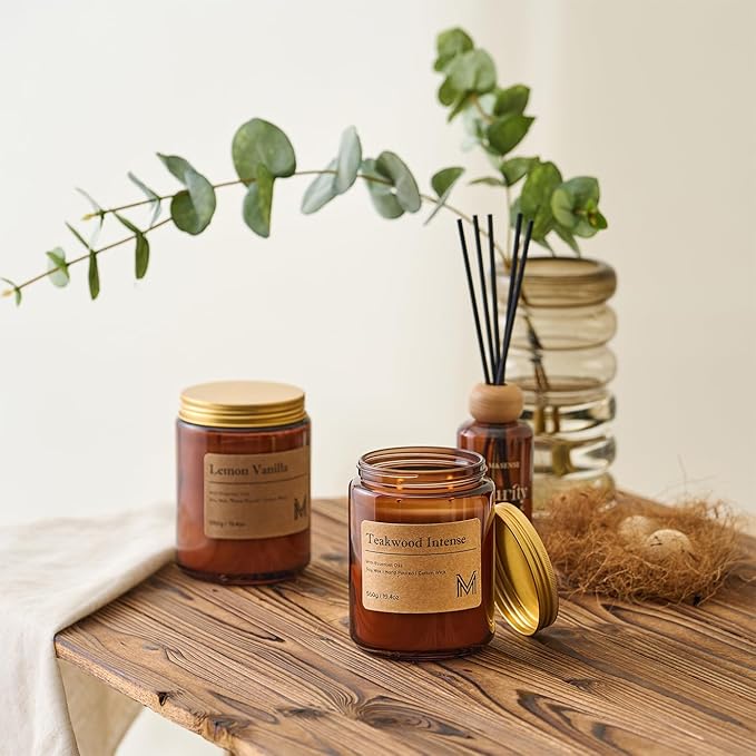 M&SENSE Teakwood Intense Home Scented Candle | 19.4oz, 116-Hour Burn | Natural Organic Soy Wax | Long-Lasting for Stress Relief and Gifting | for Bedroom，Relaxing SPA，Office
