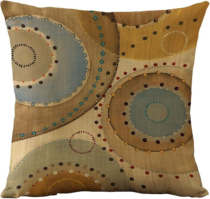 WOMHOPE Set of 4 Vintage Geometric Decorative Throw Pillow Covers Pillow Cases Cushion Cases 18 x 18 Inch for Living Room,Couch and Bed (Circle)