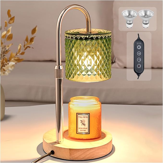 Candle Warmer Lamp with Timer Dimmer Adjustable Height for New Home House Bedroom Decor,Wax Melt Warmer with 2 Bulbs for Jar Candles, Gifts for Mom Women Friend Sister Birthday | Green