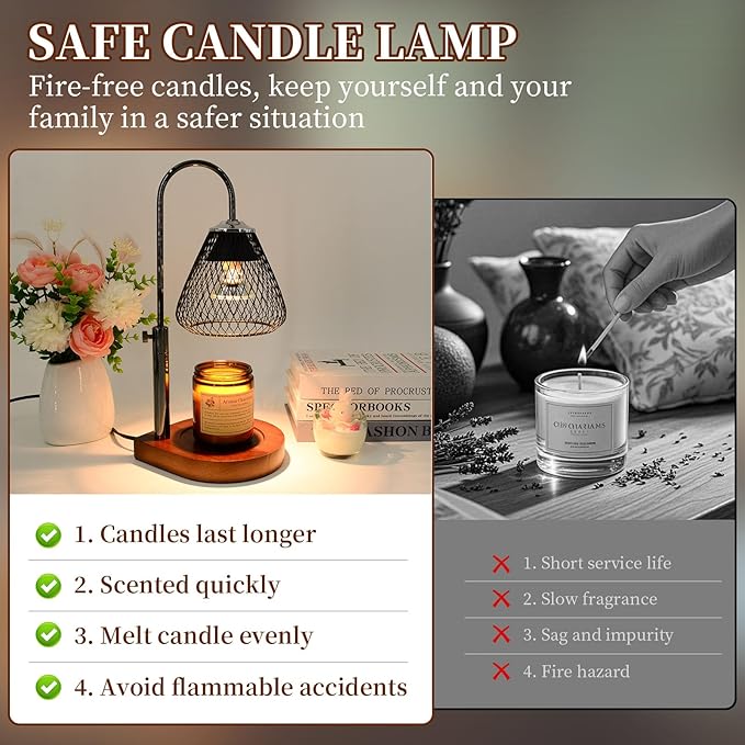 Candle Warmer Lamp with Timer Dimmable, New Adjustable Height Black Metal Wrought Iron Wax Melt Warmer Lamps for Scented Jar Candles, Gifts for Women Mom, Home Decor Table Lights