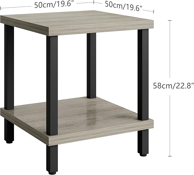 Large End Table Farmhouse Side Table Industrial Style Sofa Table Metal X Accent Wood Coffee Table NightStand with Storage Shelf for Living Room Bedroom Oak Grey MLBZ16Z