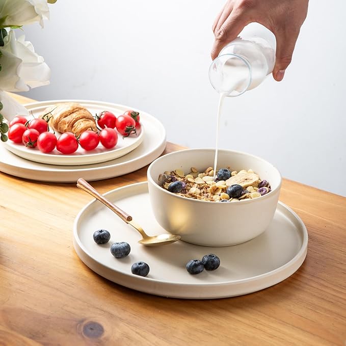 AmorArc Stoneware Dinnerware Sets for 8,Reactive Ceramic Plates and Bowls Set,Highly Chip and Crack Resistant | Dishwasher & Microwave Safe | Round Dishes Set Service for 8 (24pc)