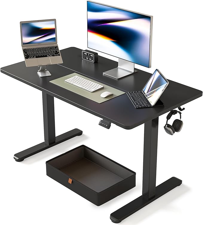 FEZIBO 40 x 24 Inches Standing Desk with Drawer, Adjustable Height Electric Stand up Desk with Storage, Sit Stand Home Office Desk, Ergonomic Computer Desk, Black