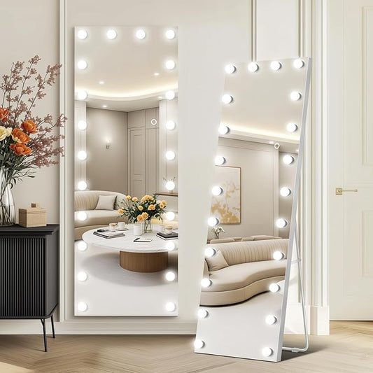 82x36 Hollywood Full Length Mirror with Light, 28 Dimmable Bulbs & 3 Color Smart Touch Control, Distortion Free, Tempered Glass & Shatter Proof Film, Safe Full Body Mirrors with Stand