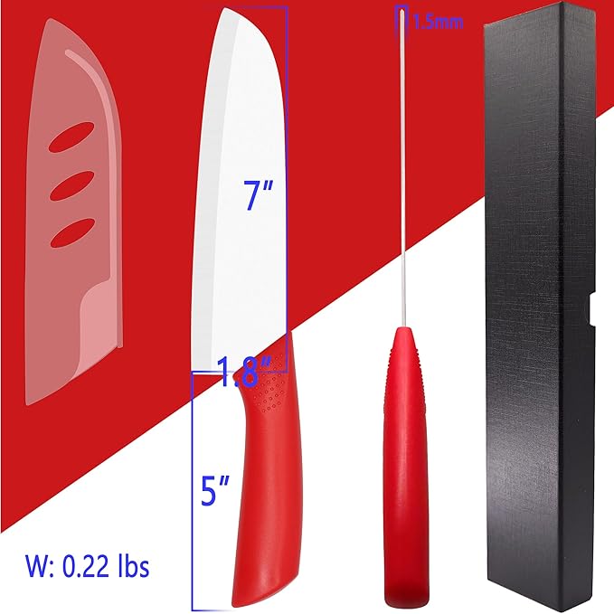 Ceramic Knife - 7 inch Chef's Santoku Knife - Sharp Ceramic Kitchen Knife with Sheath Cover