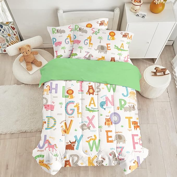 SANDJEST Alphabet Duvet Cover Sets Full Size for Kids Boys Girls, Incude 1 Polyester Comforter Cover 80x90 Inches and 2 Pillowcases 20x26 Inches, Comforter Not Included, Gift for Christmas Birthday