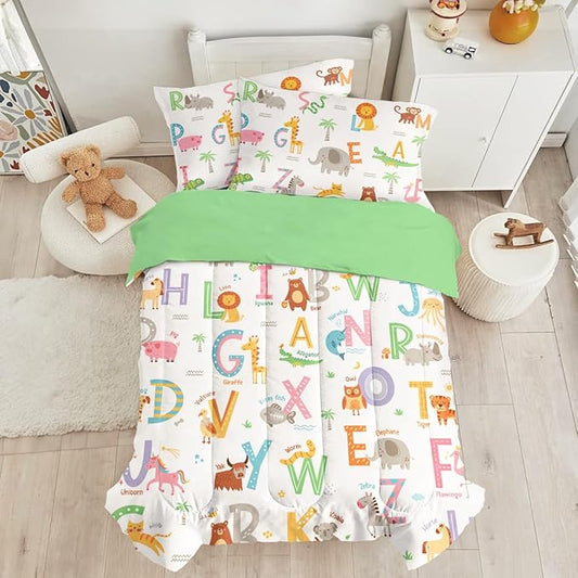 SANDJEST Alphabet Duvet Cover Sets Full Size for Kids Boys Girls, Incude 1 Polyester Comforter Cover 80x90 Inches and 2 Pillowcases 20x26 Inches, Comforter Not Included, Gift for Christmas Birthday