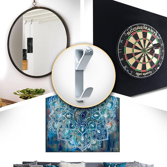 Picture Hangers Hanging Hooks-50lbs Picture Frame Hooks Large Heavy Duty Picture Hooks Kit with Nails for Wall Drywall 30pcs,Silver