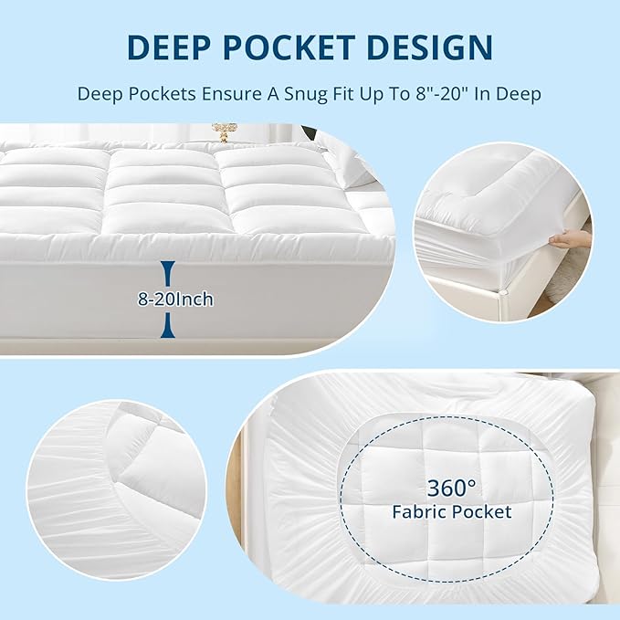 YUGYVOB Mattress Pad Extra Thick, Cooling, and Breathable Full Size Mattress Topper 8-21" Deep Pocket Soft Down Alternative Fill