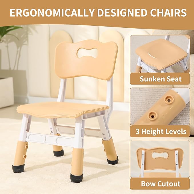 Toddler Table and Chairs, Kids Table and 4 Chairs Set with Graffiti Desktop, Height-Adjustable Kids Study Table for Boys and Girls Aged 3-8, Max 300lbs