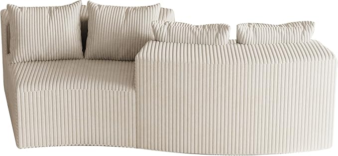 KEIKI Corduroy Curved Sectional Sofa, 2 Seater Symmetrical Modular Semi Circular Couch, Deep Seat Tufted Corner Sofa for Living Room, Lobby, Beige