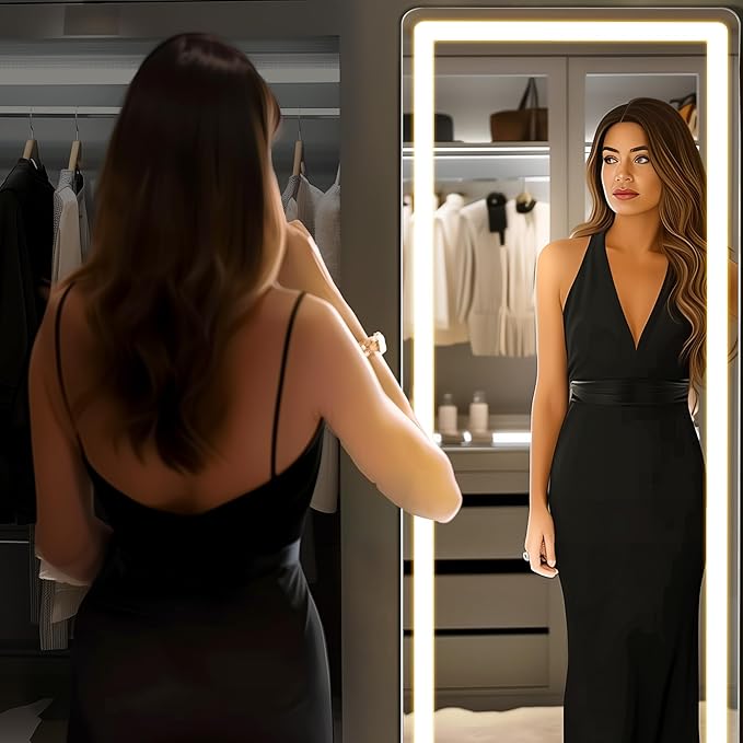 OLIXIS 21"×64" Full Length Mirror with Light, LED Floor Full Body Mirror with 3 Color Lighting